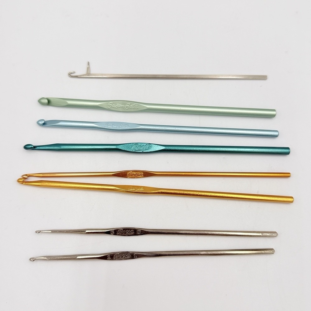 VTG Boye Susan Bates Crochet Hook Lot Aluminum USA Sizes 1 5 6 8 C F G H